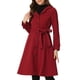 thumbnail image 4 of Abrigo con capucha y cinturón de una sola fila de botones para mujeres, abrigo de invierno con bolsillos, L, rojo, 4 of 6