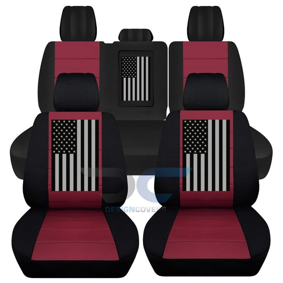 Fits 2012-2018 Dodge Ram w USFlag Cotton Seat Covers 40/60 Rr W AR:Blk Burg -FullSet