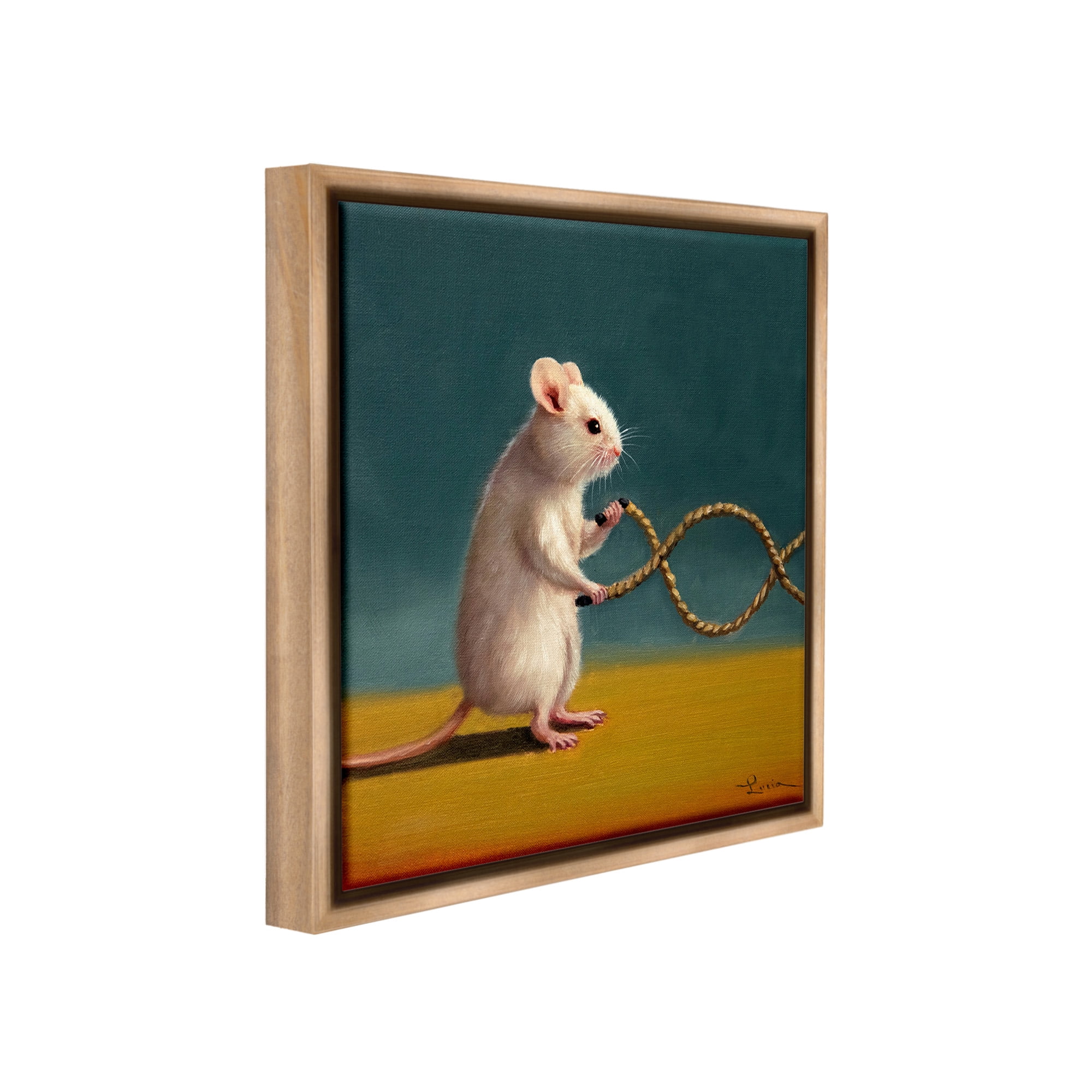 Stupell Industries Focused Exercising Mouse Animals & Insects Painting Brown Floater Framed Canvas Art Print Wall Art, 25 x 25