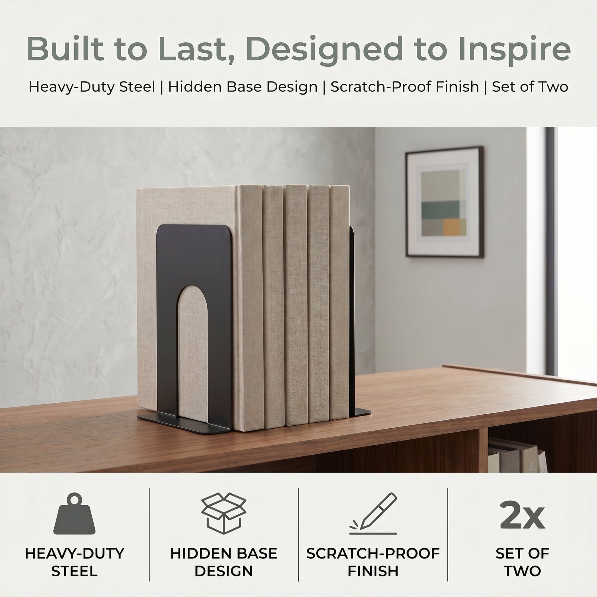 Unique Bargains Metal Bookends for Shelves Holder for Office Black 6.5"L x 5.4"W x 8.3"H