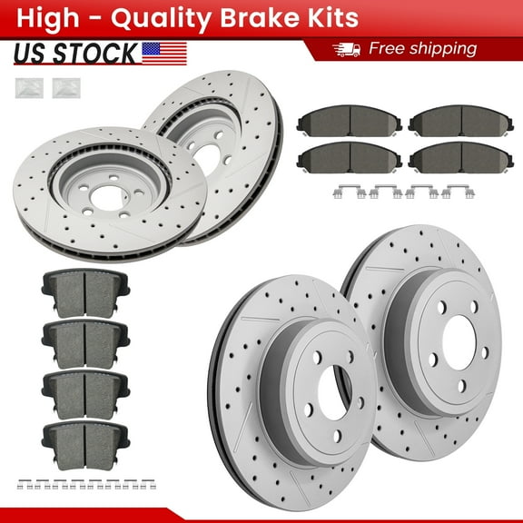 ACB ZONE Front Rear Brake Kits for Chrysler 300 Dodge Challenger Charger Magnum , Drilled Slotted Disc Brake Rotors and Ceramic Brake Pads