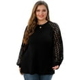 thumbnail image 6 of JWD Plus Size Tops For Women Lace Sleeve Blouse Waffle Knit Long Sleeve Shirts Black-2X, 6 of 7
