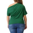 thumbnail image 4 of DARING DIVA Women's Plus Tops One Shoulder Ruched Basic Blouses 1X Dark Green, 4 of 6