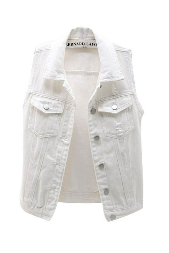 Women Plus Size Washed Denim Vest Classic Sleeveless Button Down Jean Jacket S-5XL