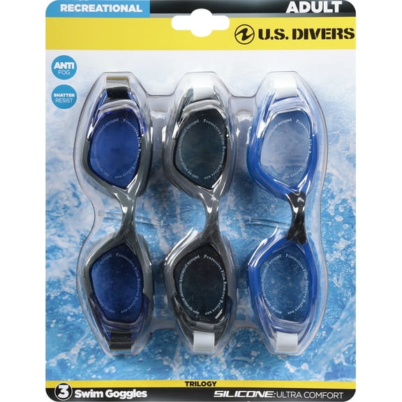 U.S. Divers Trilogy 3 Pack Unisex Adult Swimming Goggles - Antifog, UVA & UVB Protection, Leak-free, Hypoallergenic Silicone Gasket & Strap - Mix Colors