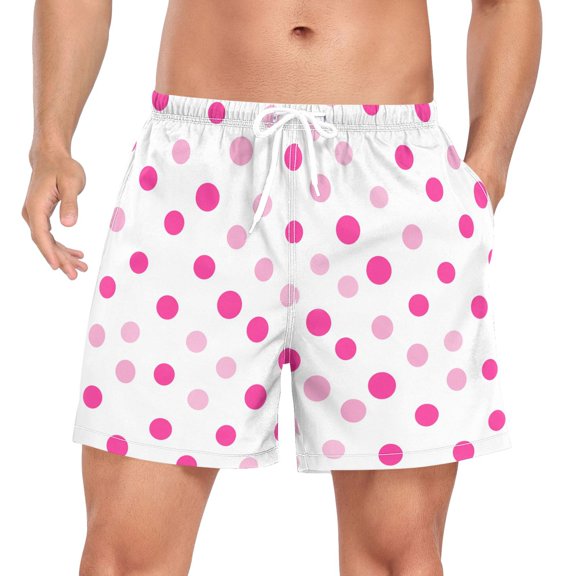 FORMRS Mens Swim Trunks Mesh Liner Quick Dry Casual Beach Board Shorts with Pockets, Sizes S-2XL, Purple Polka Dots