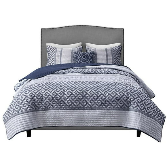 Madison Park Bennett Polyester Reversible Jacquard Coverlet Set in Navy