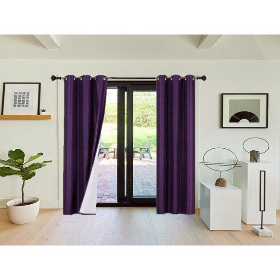 Blackout Heat And Light Blocking Set of 2 panels Window Curtain Treatment Purple Color 84" Long for Bedroom Home Décor