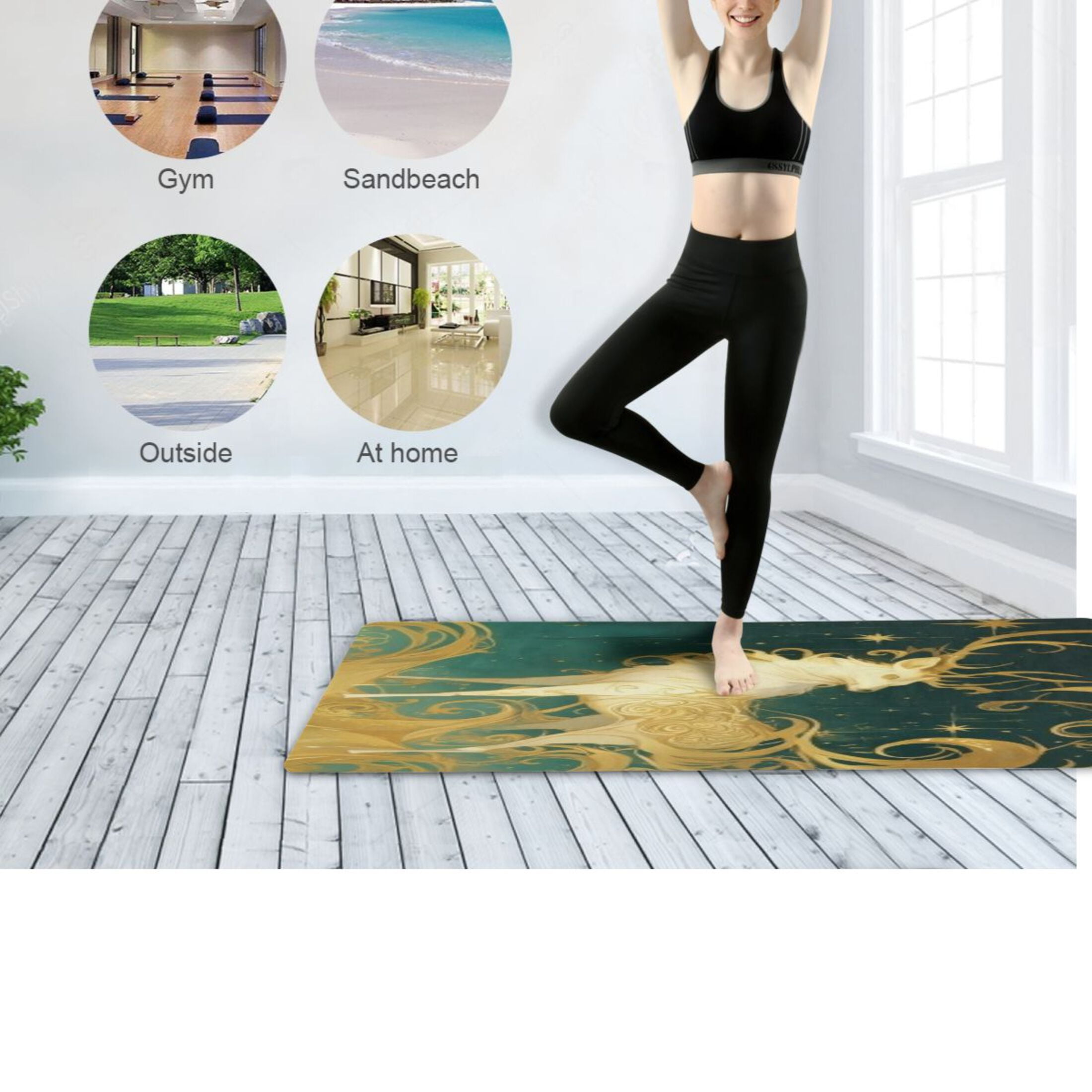 BZSMCE Yoga Mat Women Fitness Mat Elegant Gilded Deer Pattern