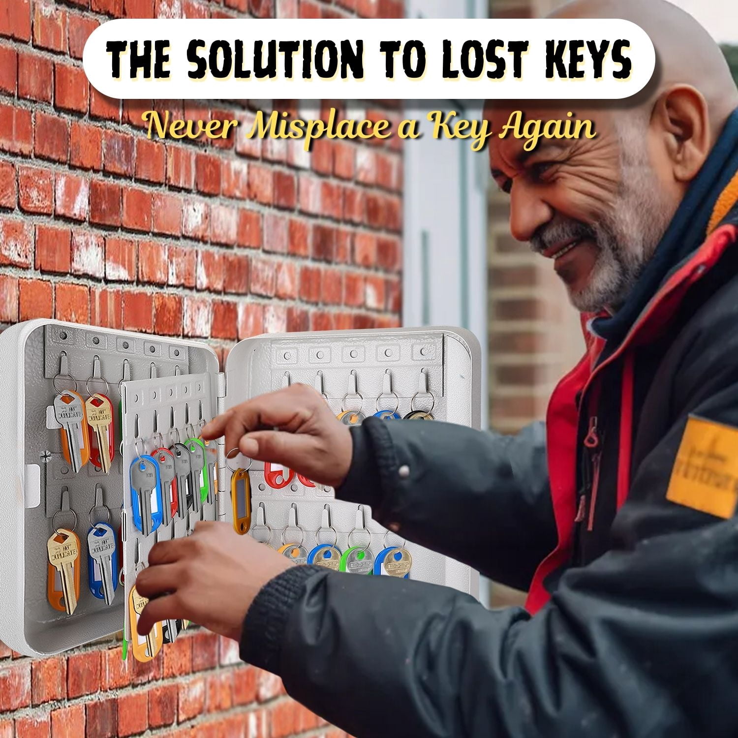 Key Cabinet Key Lock Box Wall Mount with 40 Key Holder Organizer Locker Case, Colored Key Tags & Hooks Wall Mounted Lock Box For Keys Storage, Homes, Property, Hotels, Business (Gray)