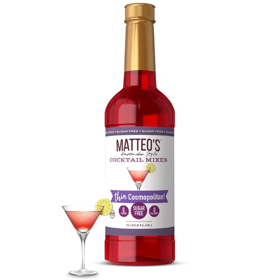 Matteo's Sugar Free Cosmopolitan Coffee Syrups – 33.8oz (Single bottle)