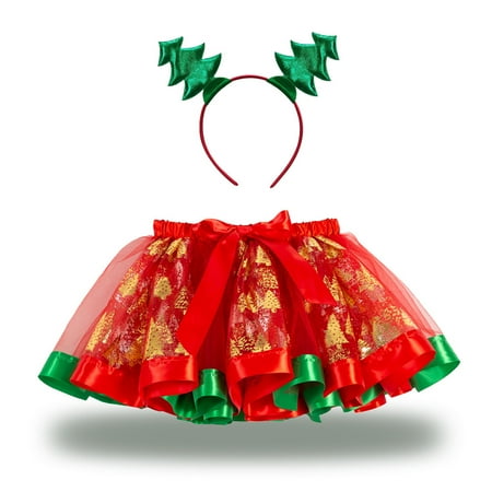 

YJ.GWL Baby Girls Christmas Sequins Tutu Skirts Xmas Mesh Princess Party Wedding Dress with Handwear