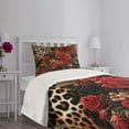 thumbnail image 3 of Ambesonne Leopard Print Quilted Bedspread Set 2 Pcs, Romantic Rose Lace, Twin Size, Red Sand Brown and Dark Grey, 3 of 5