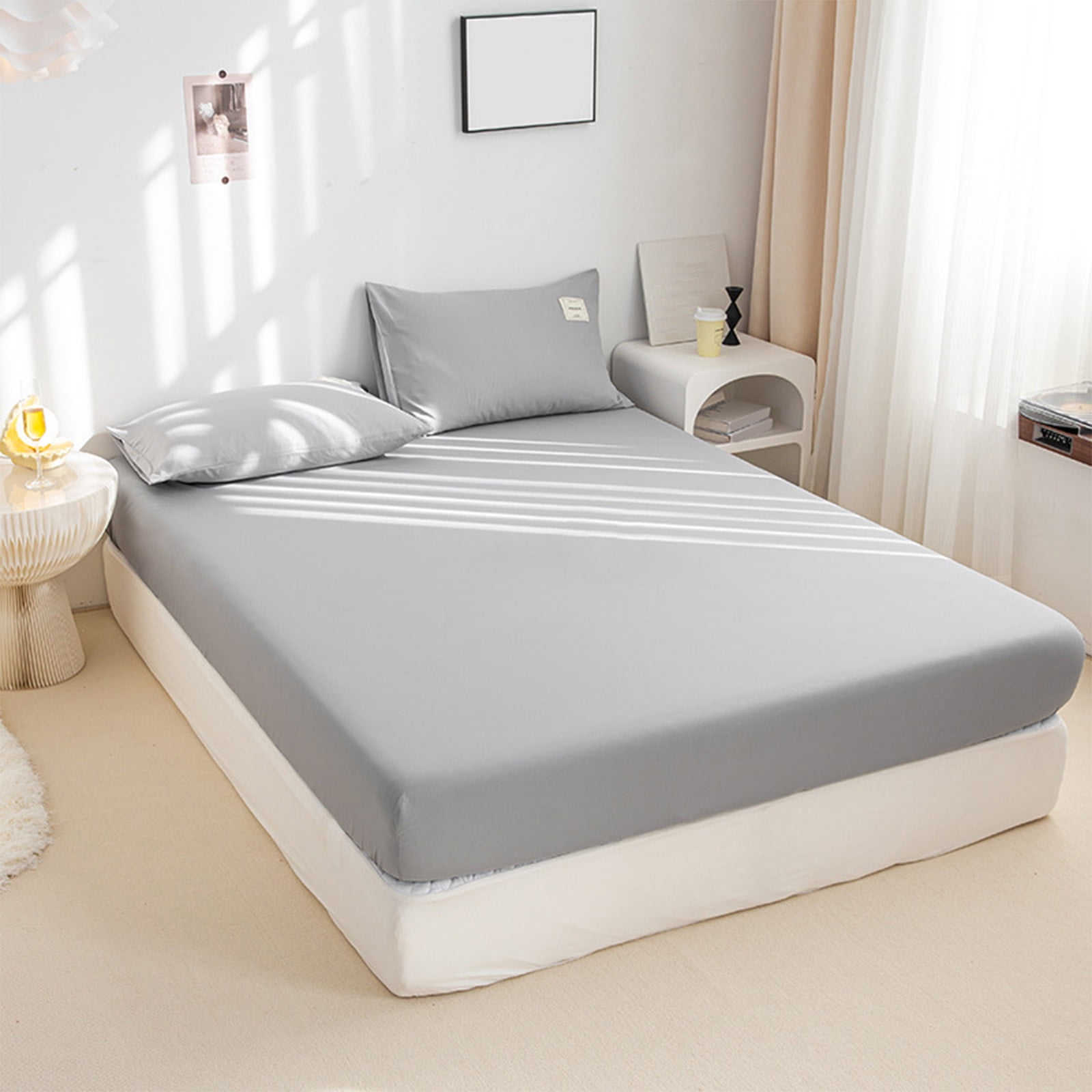 Hmgxay Fitted Sheet, 78"x87" Non-Slip Mattress Cover, Full Protection Bed Cover, Breathable Polyester Mattress Protector(Gray)