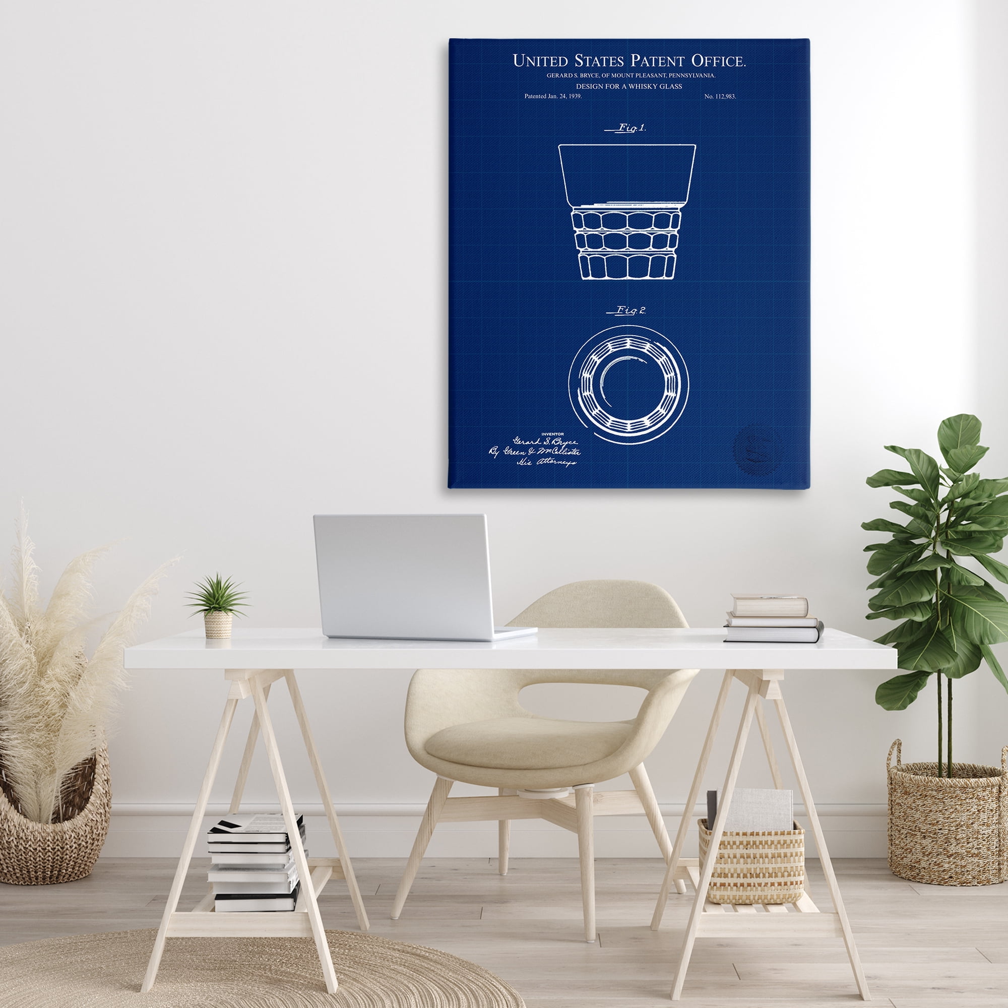 Stupell Industries Whisky Glass Blueprint Typography Painting Gallery Wrapped Canvas Art Print Wall Art, 36 x 48