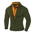 thumbnail image 4 of ZUKMRJPC Men's Long Sleeve Shirts Fake Two Pieces Stylish Lapel Button Down Pullover T-Shirts Casual Waffle Texture Base Work Tops, 4 of 5