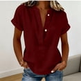 thumbnail image 2 of GUACER Womens Short Sleeve Cotton Linen Shirts Button Down V Neck Blouses Loose Fit Casual Summer Tunic Tops, 2 of 6