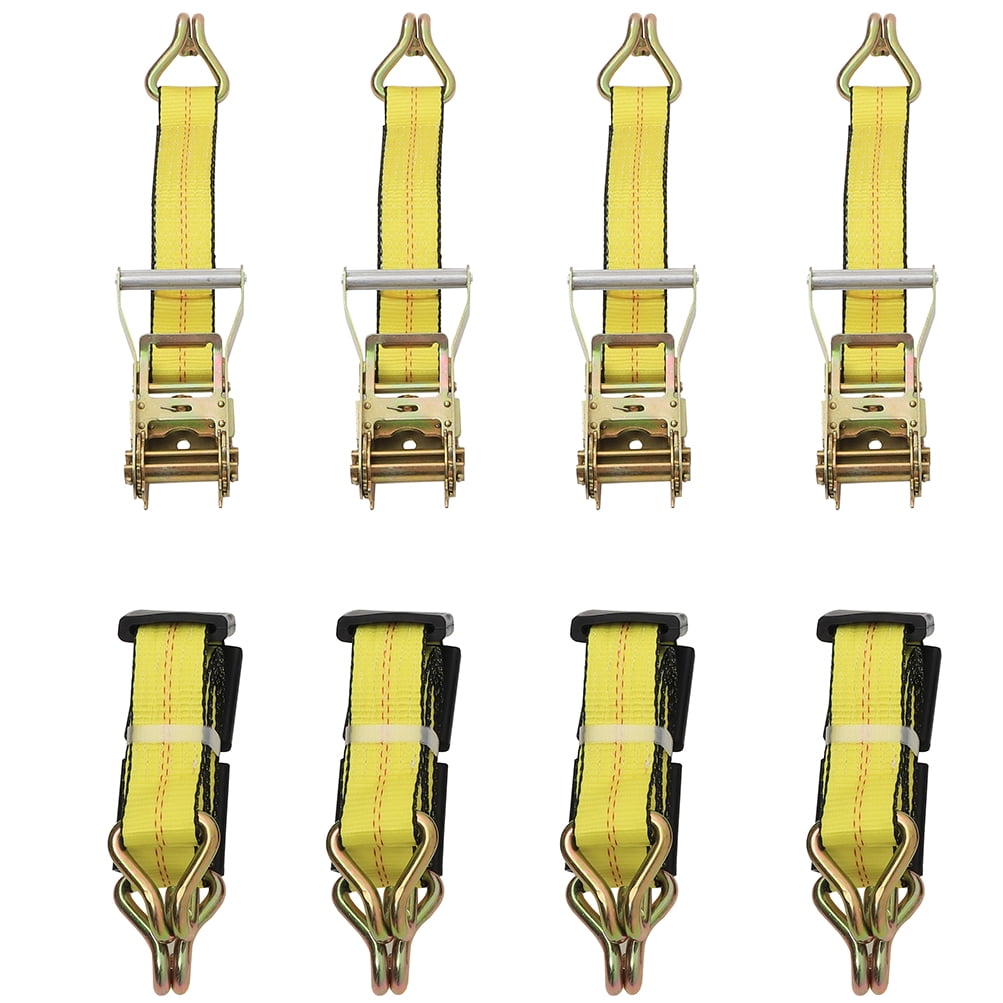 ECCPP NEW (4 Pack) 2"x10' Tire Double J Wire Hook Strap Ratchet Car Hauler Wheel Tie Down