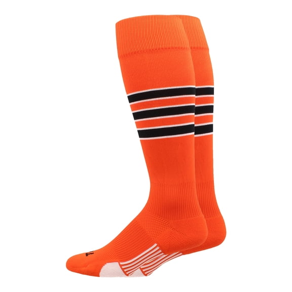 MadSportsStuff Dugout 3-Stripe Softball Socks - Orange/Black/White, Medium