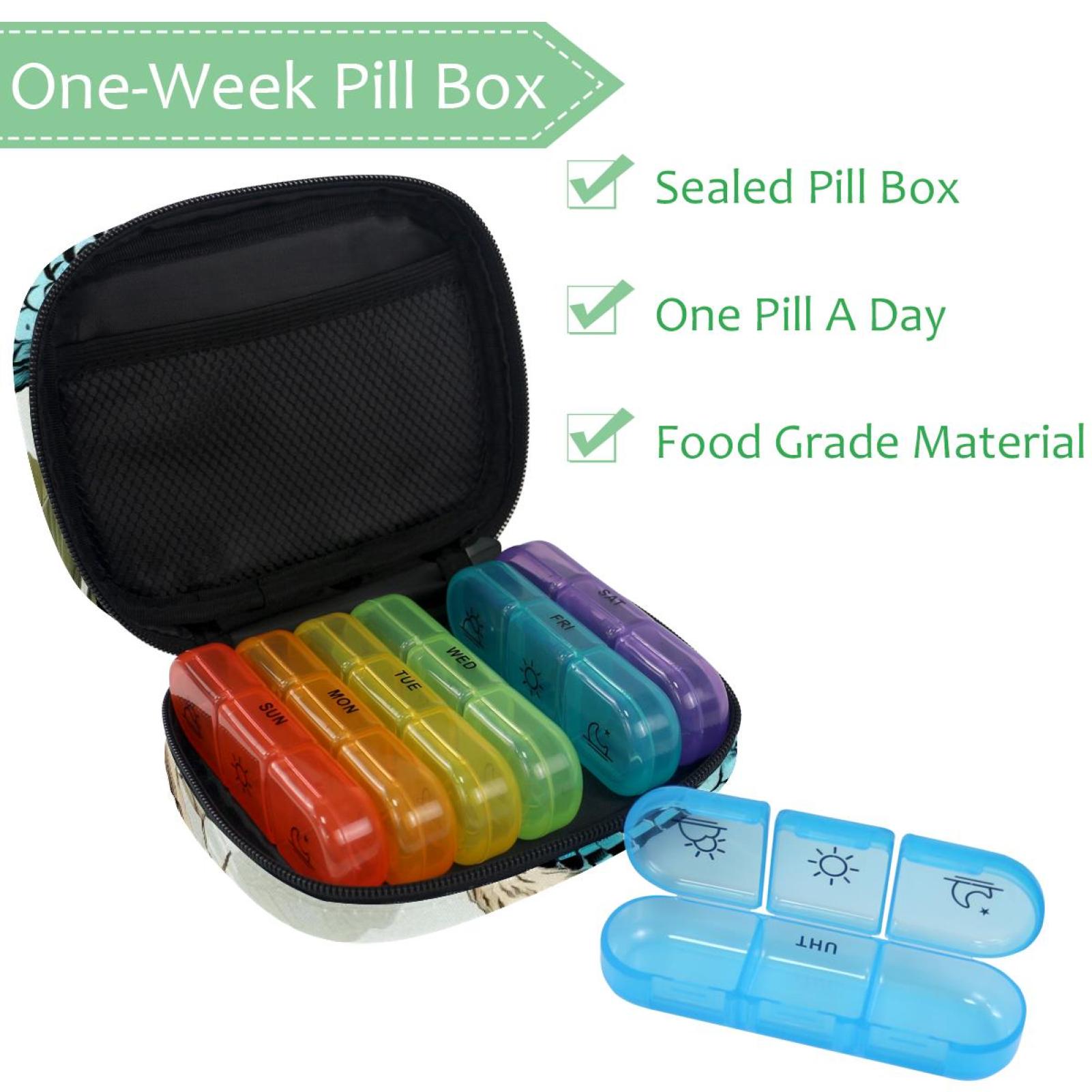 Weekly Pill Organizer 3 Times a Day with Zipper Cloth Bag 7 Day Pill Box Portable Rainbow Pill Case for Vitamins Fish Oils Supplements Woodpecker