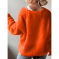 thumbnail image 4 of Women Soft Deep V Neck Drop Shoulder Lantern Long Sleeve Oversized Lazy Fit Solid Knit Sweater Orange XL, 4 of 8