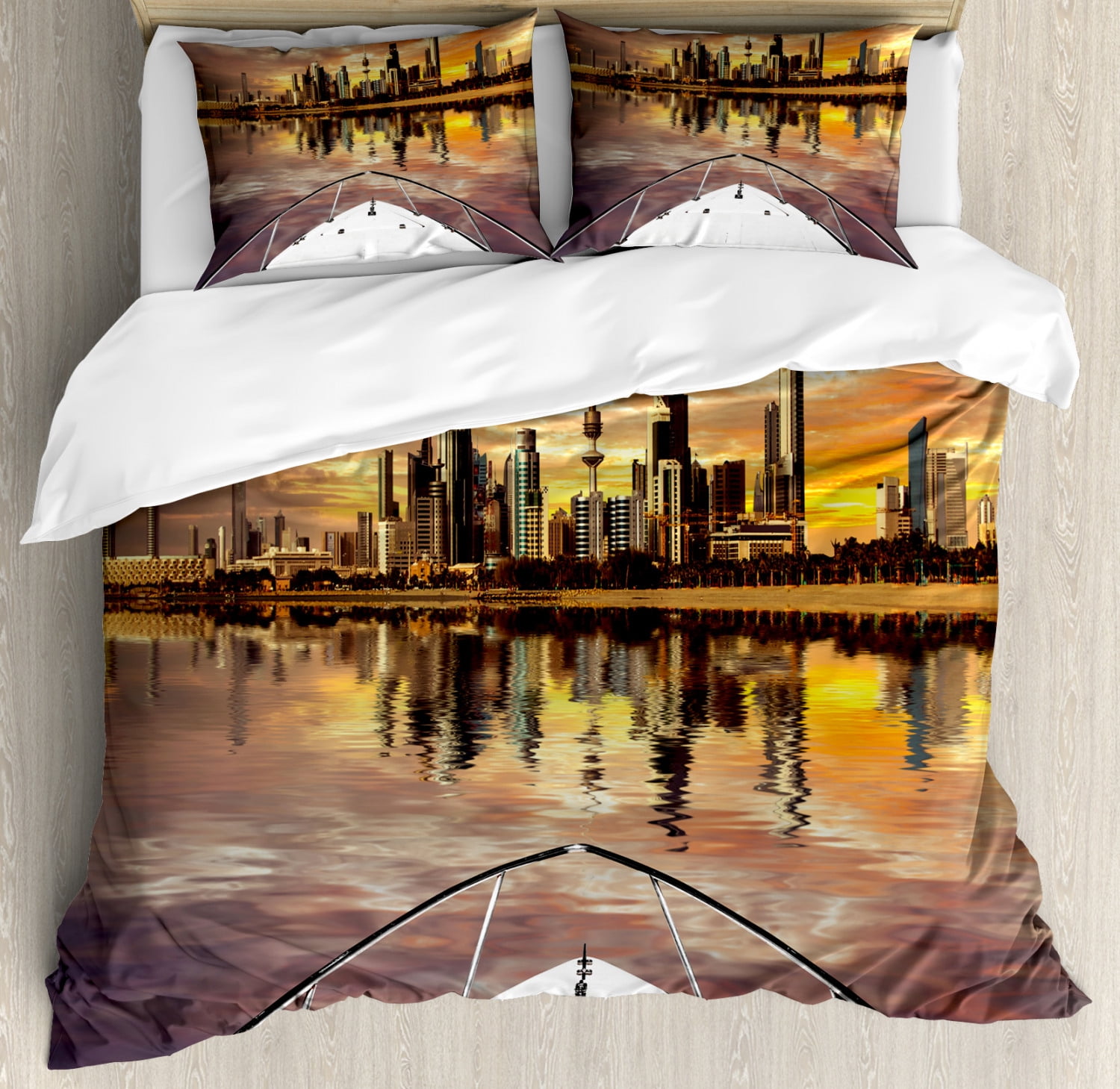 Travel Duvet Cover Set King Size, Kuwait City Skyline From Sailboat