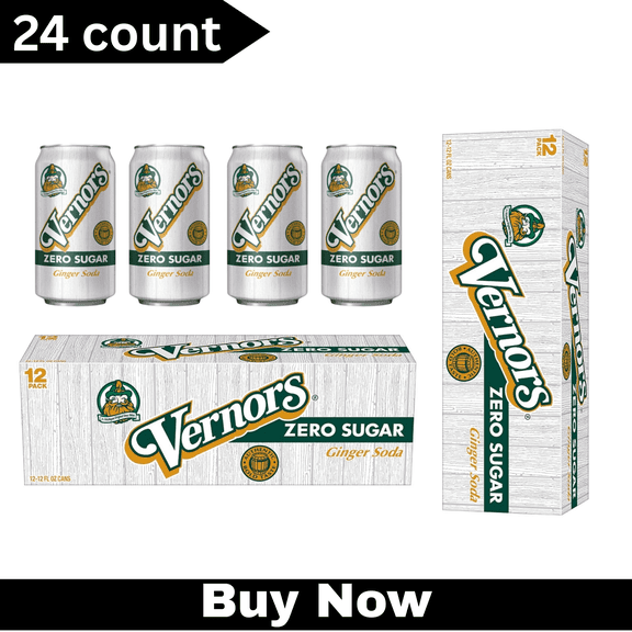 Vernors Zero Sugar Ginger Ale Soda Pop – 12 fl oz Cans, 24 Pack – Crisp & Refreshing Sugar-Free Soft Drink