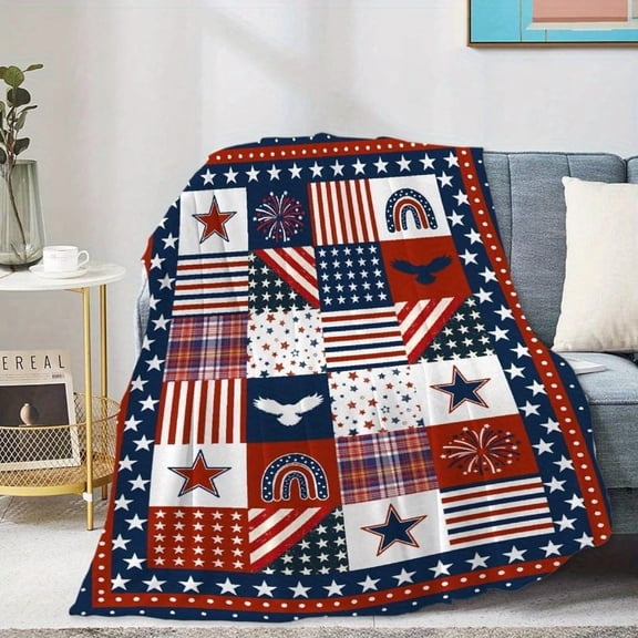 Flag Star Patriotic Blankets Independence Day 4th of July Blanket Gifts, Ultral Soft Blue Red White Lightweight Flannel Blankets Throw for Home Sofa Bed Chair 50"x60" for Teens