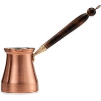 Small Turkish Coffee Pot 200ml – Handmade Copper Cezve with Wooden Handle – Traditional Stovetop Coffee Maker – Gas & Electric Compatible