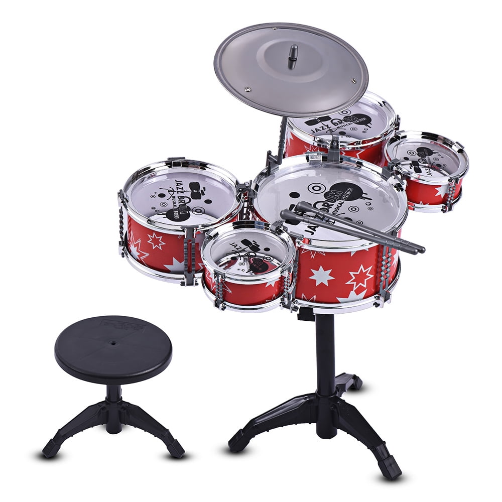 Blue Mini Kids Junior Drum Kit Children Tom Drums Drumsticks Set For Toddlers Gift With Stool 
