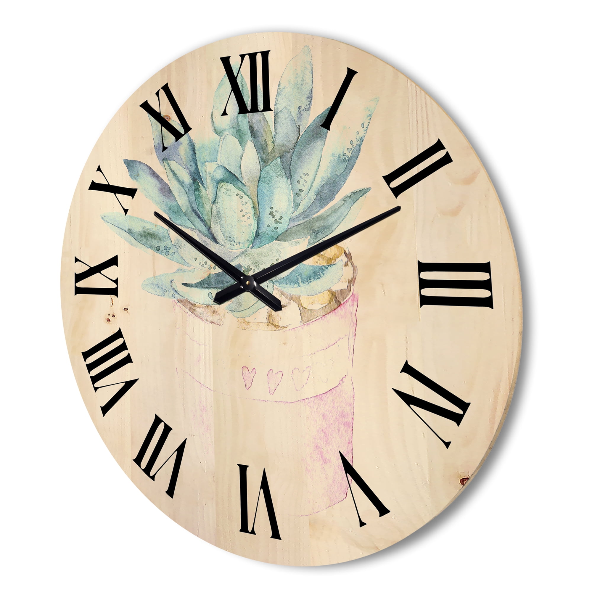Designart 'Succulent and Cactus House Plants II' Farmhouse Wood Wall Clock