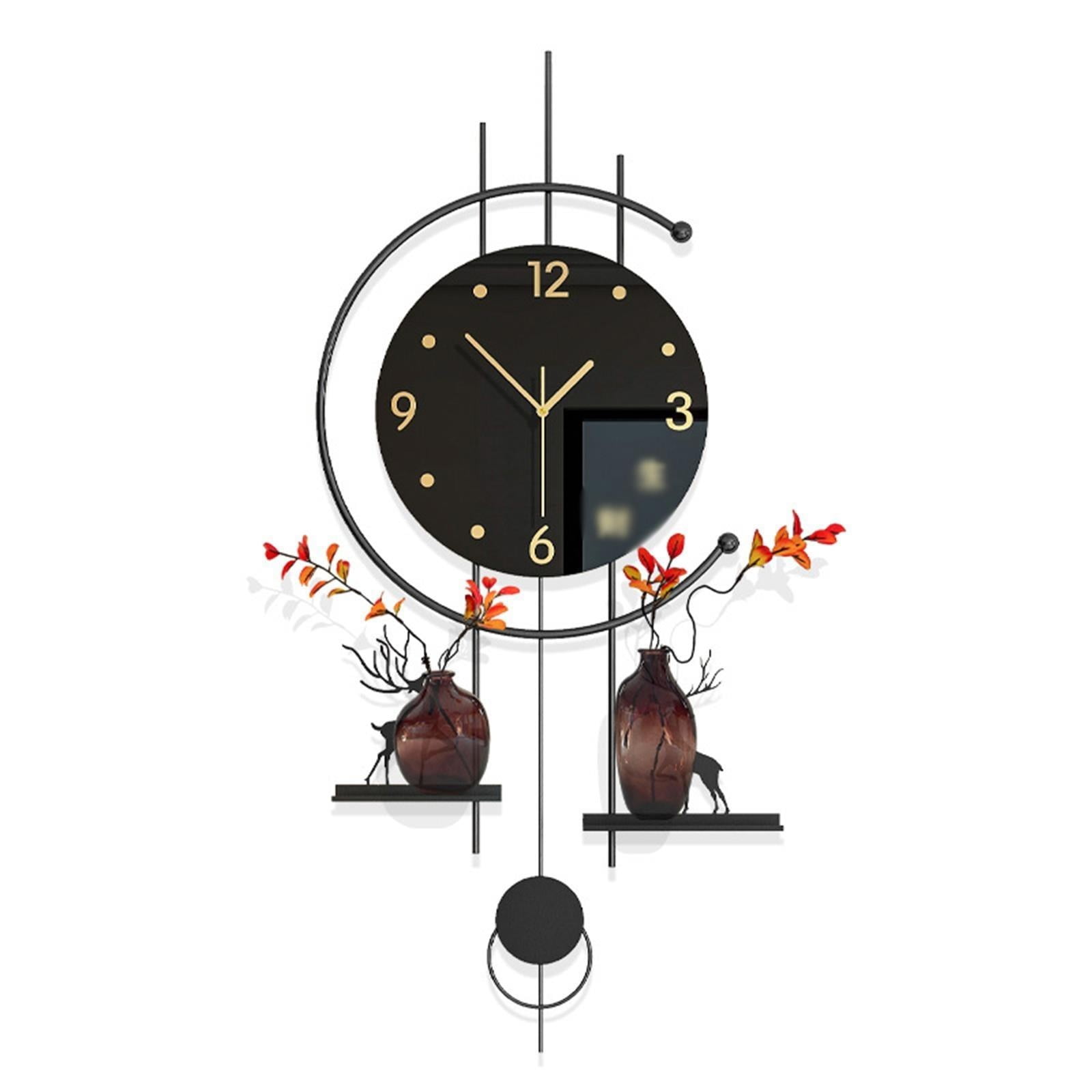 Modern Decorative Wall Clock, Wall Clock with Pendulum, Large Silent Clock, quartz movement, Black Dial, Easy Wall Mount for Kitchen Bedroom Office