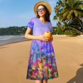 thumbnail image 4 of Disketp Colorful Purple Cosmos Flower para Vestido de Manga Corta para Mujeres, Vestidos de Verano para Mujeres, Casual y Holgado para la Playa, 4 of 6
