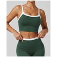 thumbnail image 3 of PISONIC Women 2 Piece Two-Piece Contrast Trim Yoga Set, Double Strap Square Neck Padded Sports Bra & High Waist Butt Lifting Full Length Leggings, Workout Gym Activewear Outfit, 3 of 9