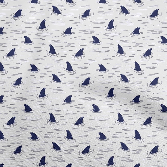 oneOone Polyester Spandex White Fabric Ocean Shark Swimming Craft Projects Decor Fabric Printed By The Yard 56 Inch Wide
