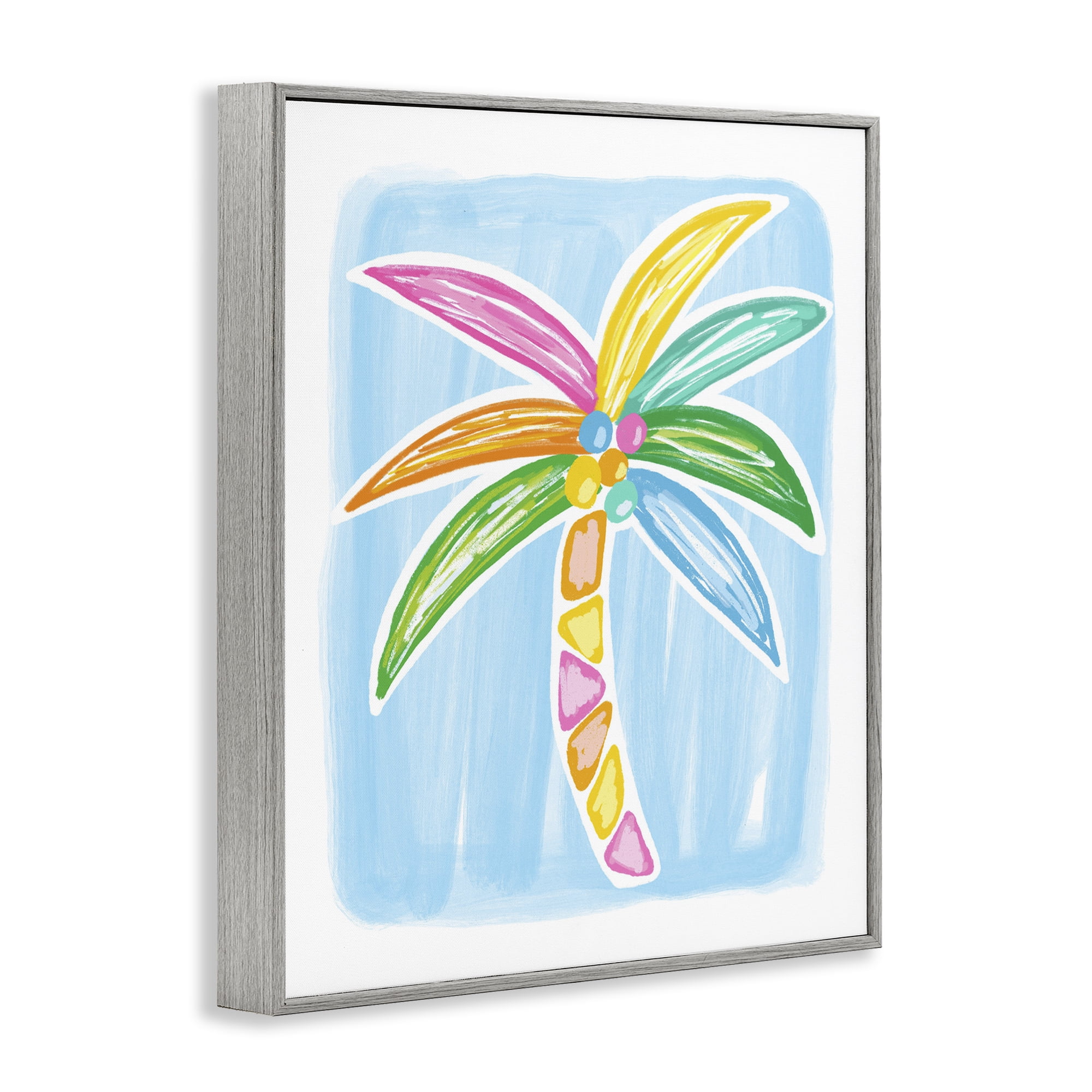Stupell Industries Pastel Palm on Blue Botanical & Floral Painting Gray Framed Art Print Wall Art, 16 x 20