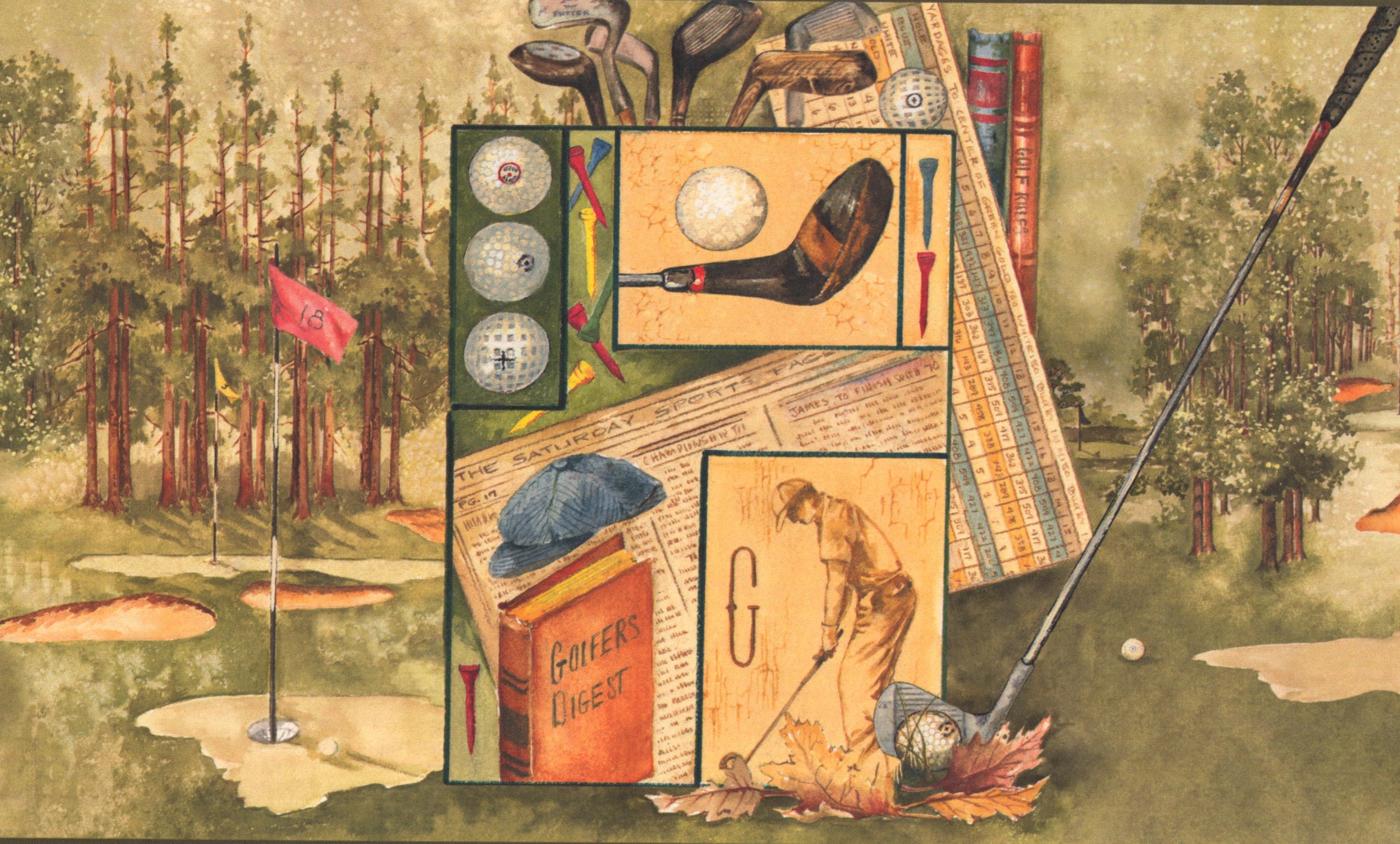 Wallpaper Border Vintage Golf Faux Paint Sports Wall Border Retro