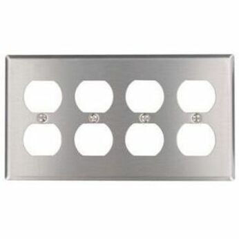 leviton 84041-40 4-gang duplex device receptacle and wallplate, device mount, 302 stainless steel, satin finish
