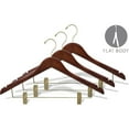 thumbnail image 3 of Wood Combo Hanger w/ Cushion Clips, Box of 25 Space Saving 17 Inch Flat Wooden Hangers w/ Walnut Finish & Brass Hardware & Notches for Shirt Jacket or Dress by International Hanger, 3 of 4