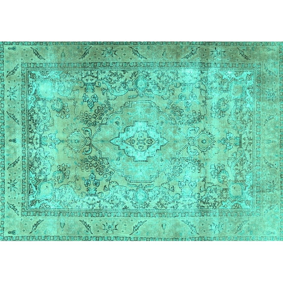 Ahgly Company Machine Washable Indoor Rectangle Persian Turquoise Blue Traditional Area Rugs, 8' x 12'
