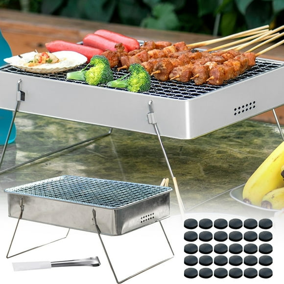 Barbecue Grills Barbecue Grill Foldable Compact Vent Holes Bbq Grill Portable Camping Grill Quick Grill Large Household Disposable Barbecue Stove Camping Hiking Travel Picnic Bbq Supplies Silver