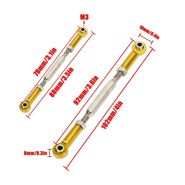 6Pcs 88mm Aluminum, Push RodsTurnbuckle Rod Aluminum Alloy Push Alloy Adjustable RC Turnbuckle Linkage Accessories for RC Car Modelsred
