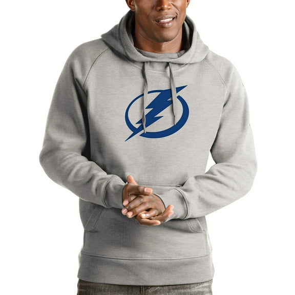 Men's Antigua Heathered Gray Tampa Bay Lightning Logo Victory Pullover Hoodie
