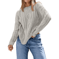thumbnail image 2 of Chandails à Col Rond en Tricot Torsadé Surdimensionnés pour Femmes Gris P, 2 of 7
