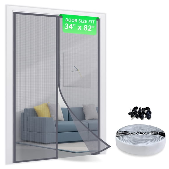 TheFitLife Fiberglass Magnetic Screen Door - Heavy Duty Mesh Curtain with Full Frame Hook and Loop Powerful Magnets That Snap Shut Automati