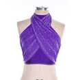 thumbnail image 3 of Zaldita Women's Glittery Rhinestone Latin Jazz Dance Tops Sleeveless Backless Crop Tank Top Purple S, 3 of 7