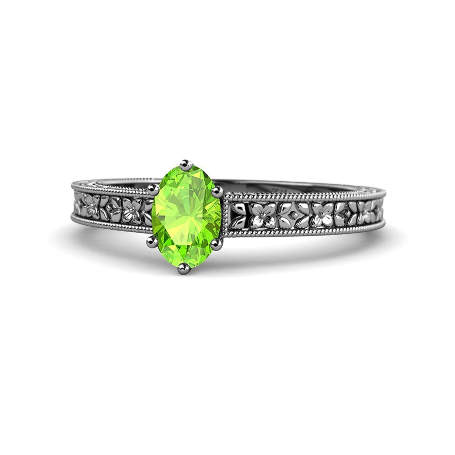 TriJewels Oval Cut Peridot Womens Bubble Band Solitaire Promise Ring 0.45 ct 14K Gold