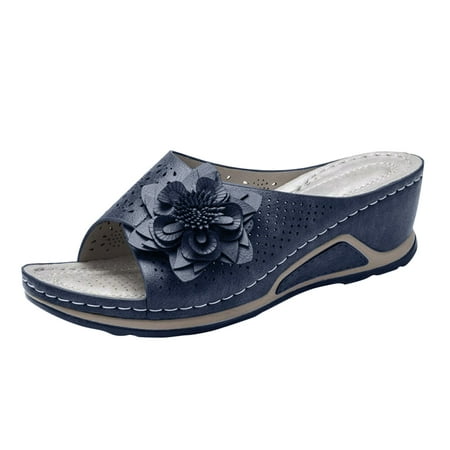

Floleo Women s Shoes Deals Summer Comfy Casual Shoe Open Toe Flat Hollow Flower Wedge Heel Slippers Sandals