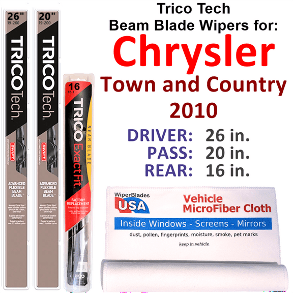 2010 Chrysler Town and Country Beam Blade Wipers (Set of 3) w/Rear Wiper