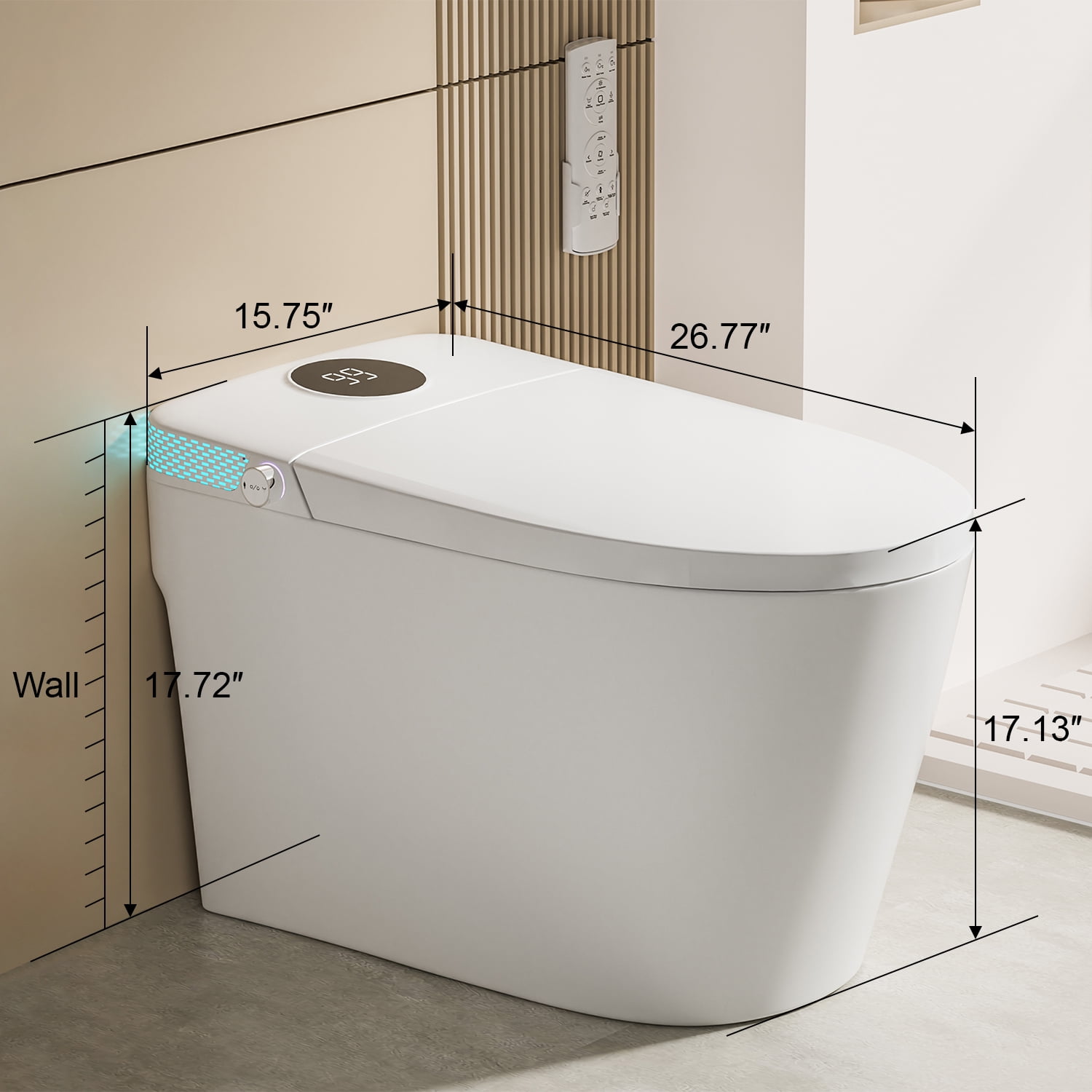 Smart Bidet Toilet - Heated Seat, Warm Air Dryer, Auto & Foot Flush, Adjustable Water Temp/Pressure, LED Display, Night Light, Self-Cleaning Nozzle, Energy-Saving